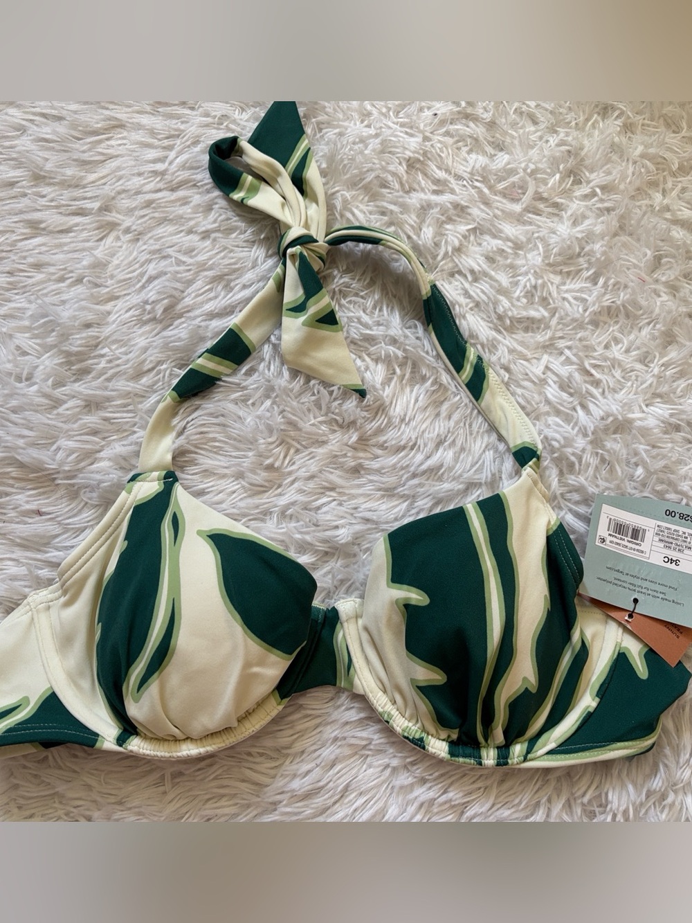 NWT Shade & Shore Green Underwire Multi Color Printed Bikini Swim Top Size 34C